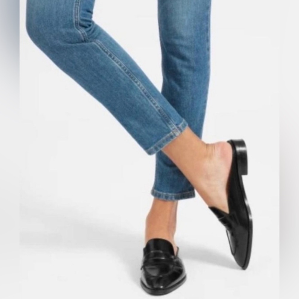 Everlane Black Leather Slip-On Mules